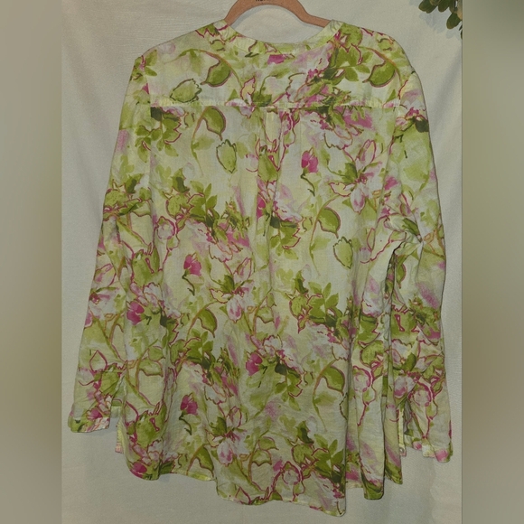Lane Bryant 22/ 24 Pink and Green Long Sleeve Buttoned Blouse Mandarin Collar - Picture 2 of 7